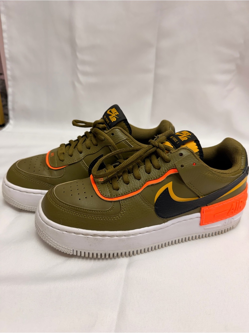 Nike Olive Green Air Force 1 with Black and Orange Accents